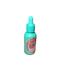 a bottle with a blue lid and a pink lid